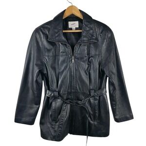 Jacqueline Ferrari Black Lambskin Leather Belted Jacket Coat Women's‎ Large
